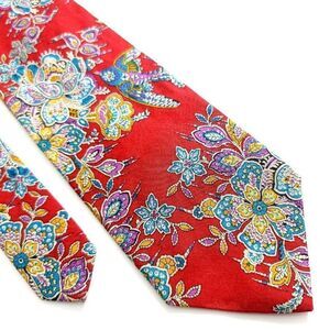 Tango Max Raab Red Floral Print Short Wide Silk‎ Tie